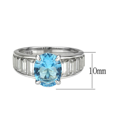 High polished (no plating) Stainless Steel Ring with Synthetic in SeaBlue