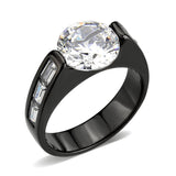IP Black (Ion Plating) Stainless Steel Ring with AAA Grade CZ in Clear