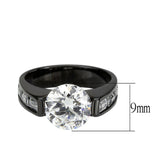 IP Black (Ion Plating) Stainless Steel Ring with AAA Grade CZ in Clear