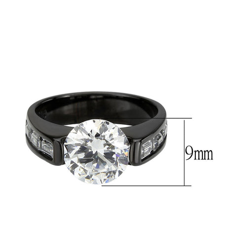 IP Black (Ion Plating) Stainless Steel Ring with AAA Grade CZ in Clear