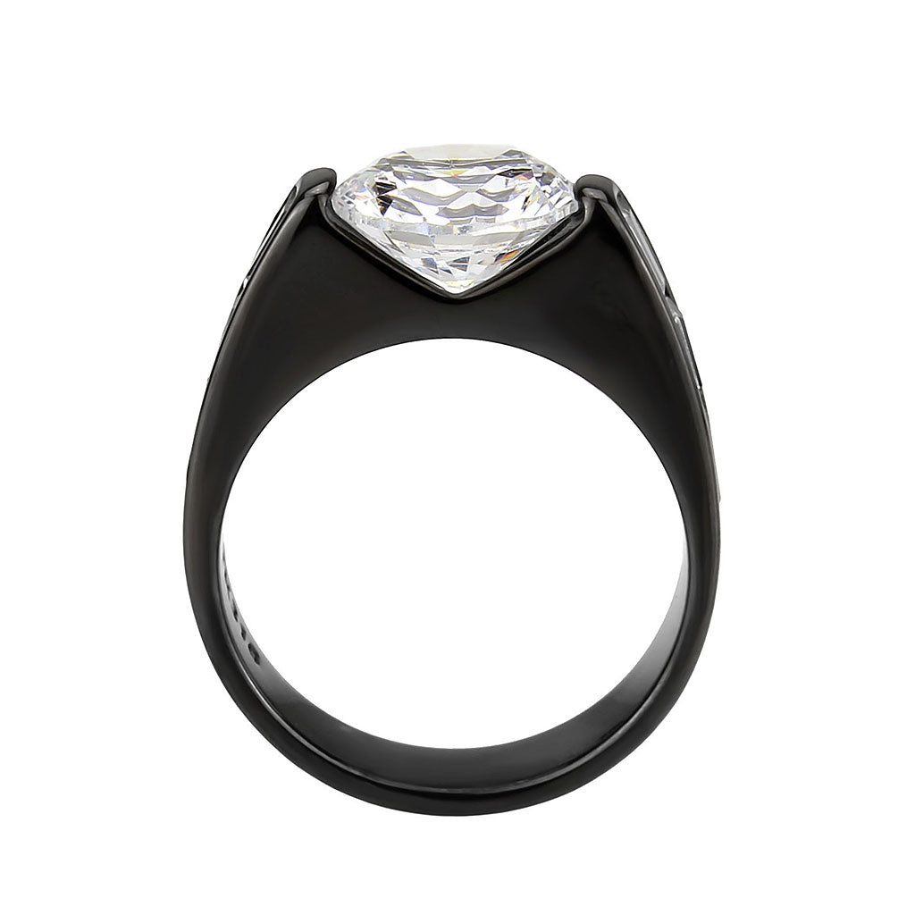 IP Black (Ion Plating) Stainless Steel Ring with AAA Grade CZ in Clear