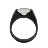 IP Black (Ion Plating) Stainless Steel Ring with AAA Grade CZ in Clear