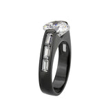 IP Black (Ion Plating) Stainless Steel Ring with AAA Grade CZ in Clear
