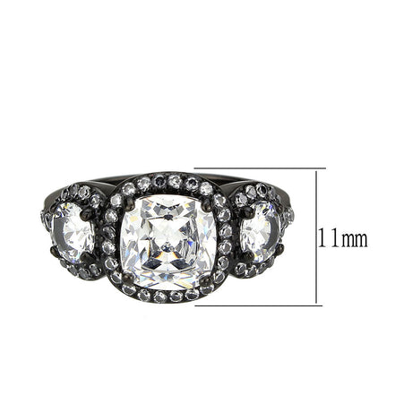 IP Black (Ion Plating) Stainless Steel Ring with AAA Grade CZ in Clear