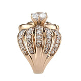 IP Rose Gold(Ion Plating) Stainless Steel Ring with AAA Grade CZ in Clear