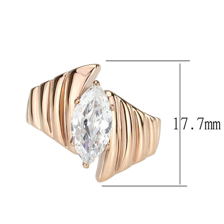 IP Rose Gold(Ion Plating) Stainless Steel Ring with AAA Grade CZ in Clear