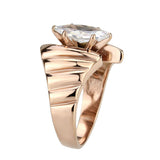 IP Rose Gold(Ion Plating) Stainless Steel Ring with AAA Grade CZ in Clear