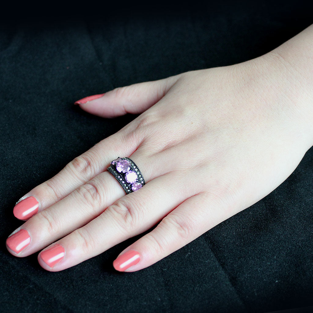 IP Black (Ion Plating) Stainless Steel Ring with AAA Grade CZ in Rose