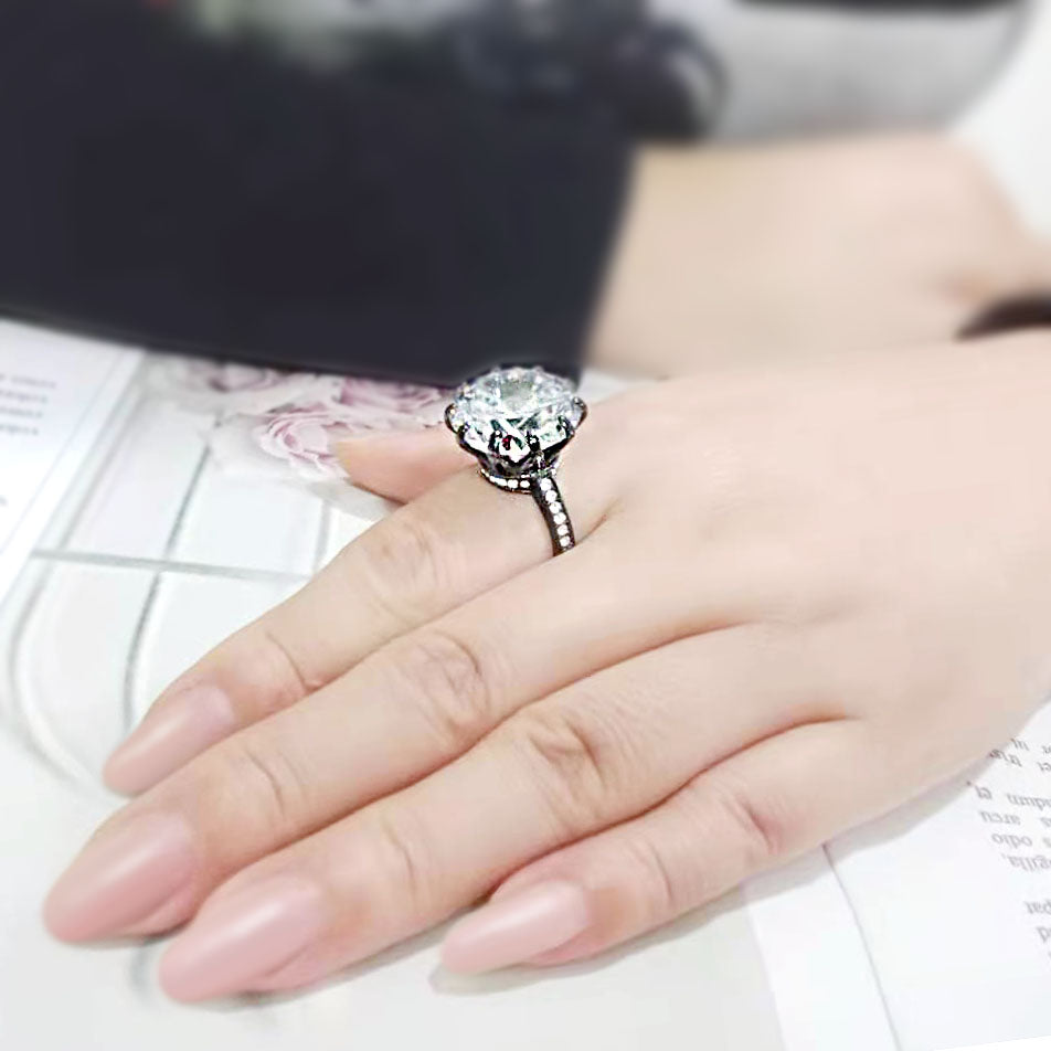 IP Black (Ion Plating) Stainless Steel Ring with AAA Grade CZ in Clear