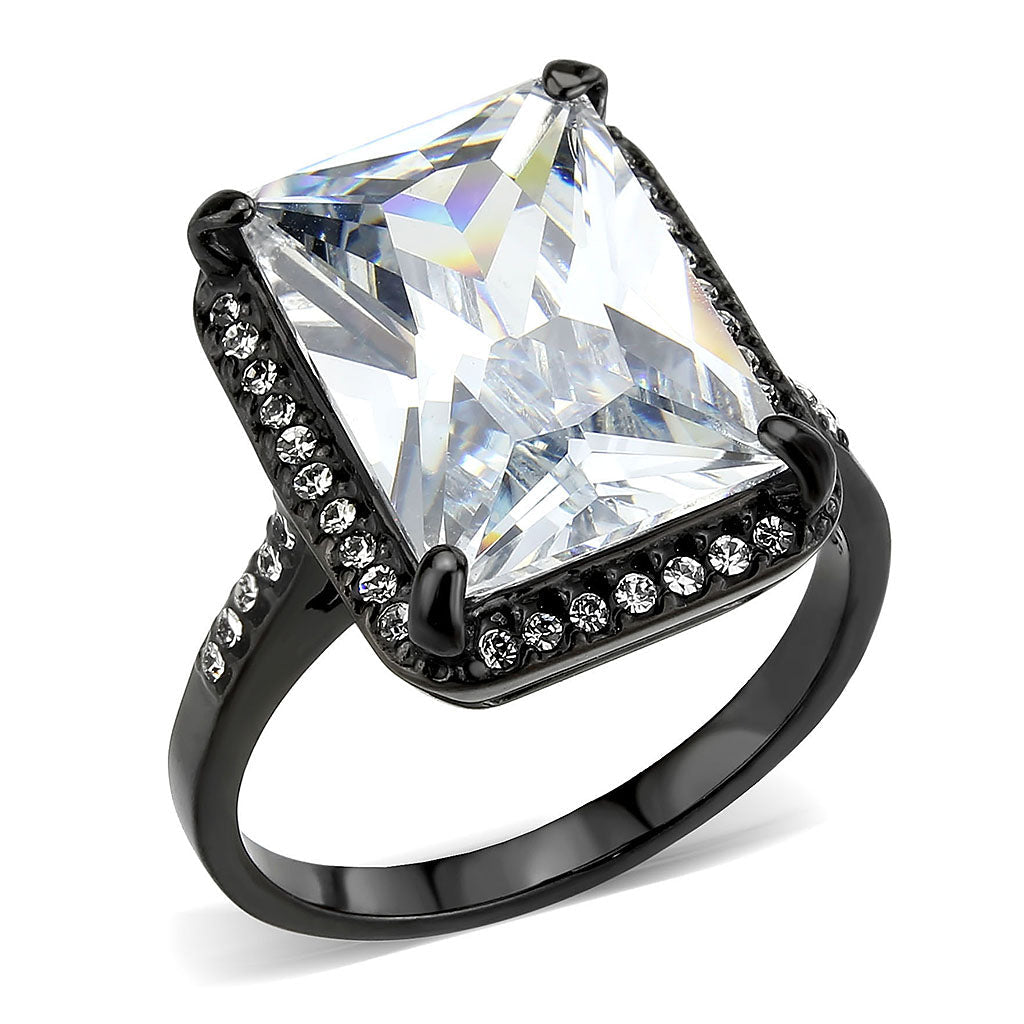 IP Black (Ion Plating) Stainless Steel Ring with AAA Grade CZ in Clear