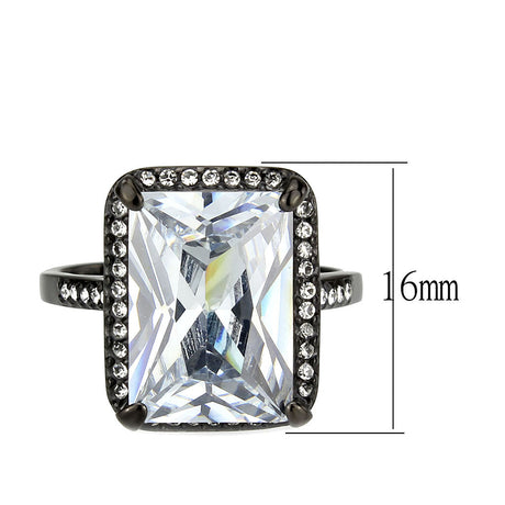 IP Black (Ion Plating) Stainless Steel Ring with AAA Grade CZ in Clear