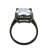 IP Black (Ion Plating) Stainless Steel Ring with AAA Grade CZ in Clear