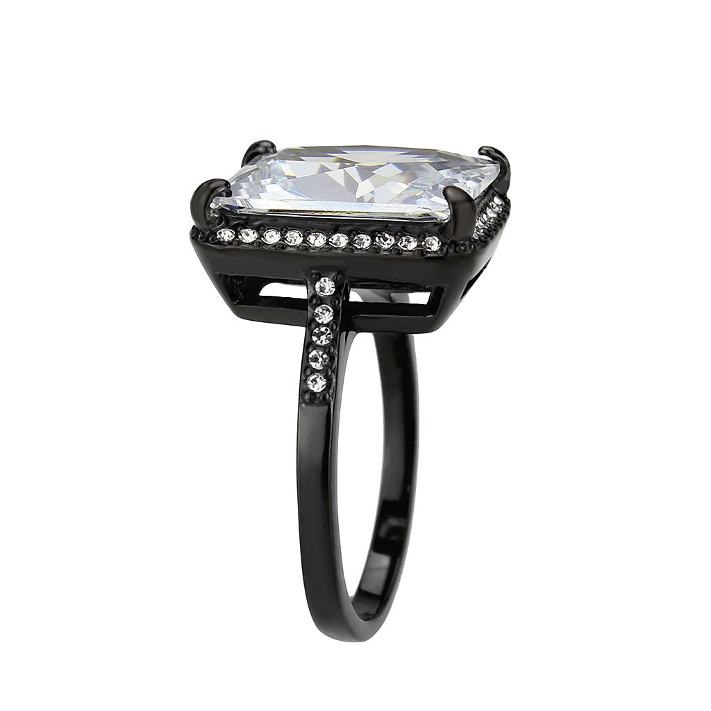 IP Black (Ion Plating) Stainless Steel Ring with AAA Grade CZ in Clear