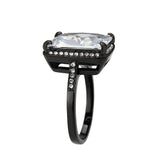 IP Black (Ion Plating) Stainless Steel Ring with AAA Grade CZ in Clear