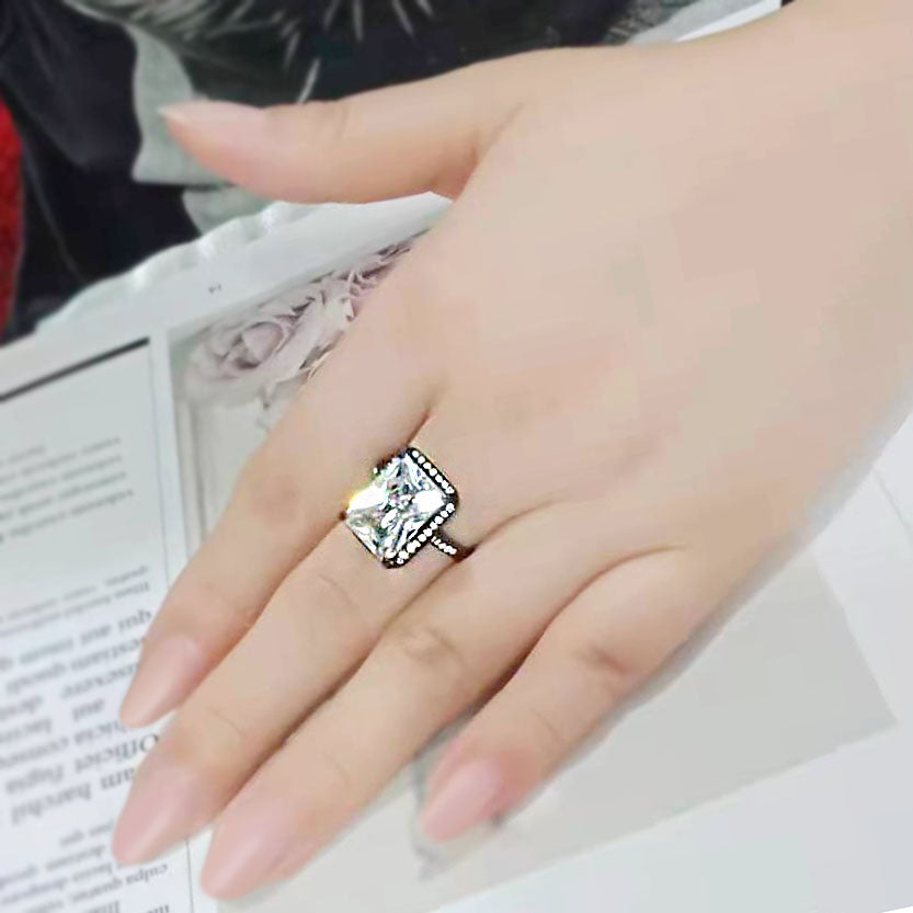 IP Black (Ion Plating) Stainless Steel Ring with AAA Grade CZ in Clear