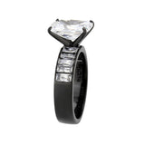 IP Black (Ion Plating) Stainless Steel Ring with AAA Grade CZ in Clear