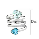 High polished (no plating) Stainless Steel Ring with Top Grade Crystal in SeaBlue