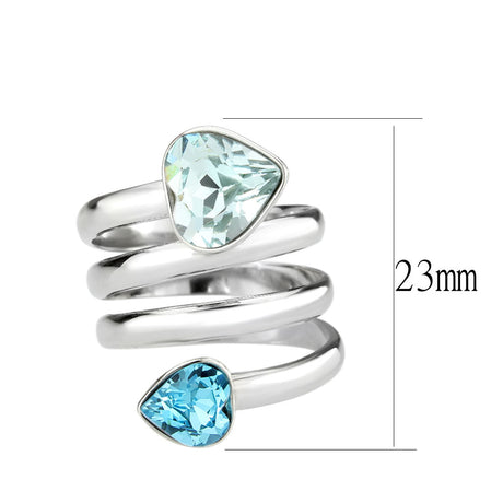 High polished (no plating) Stainless Steel Ring with Top Grade Crystal in SeaBlue