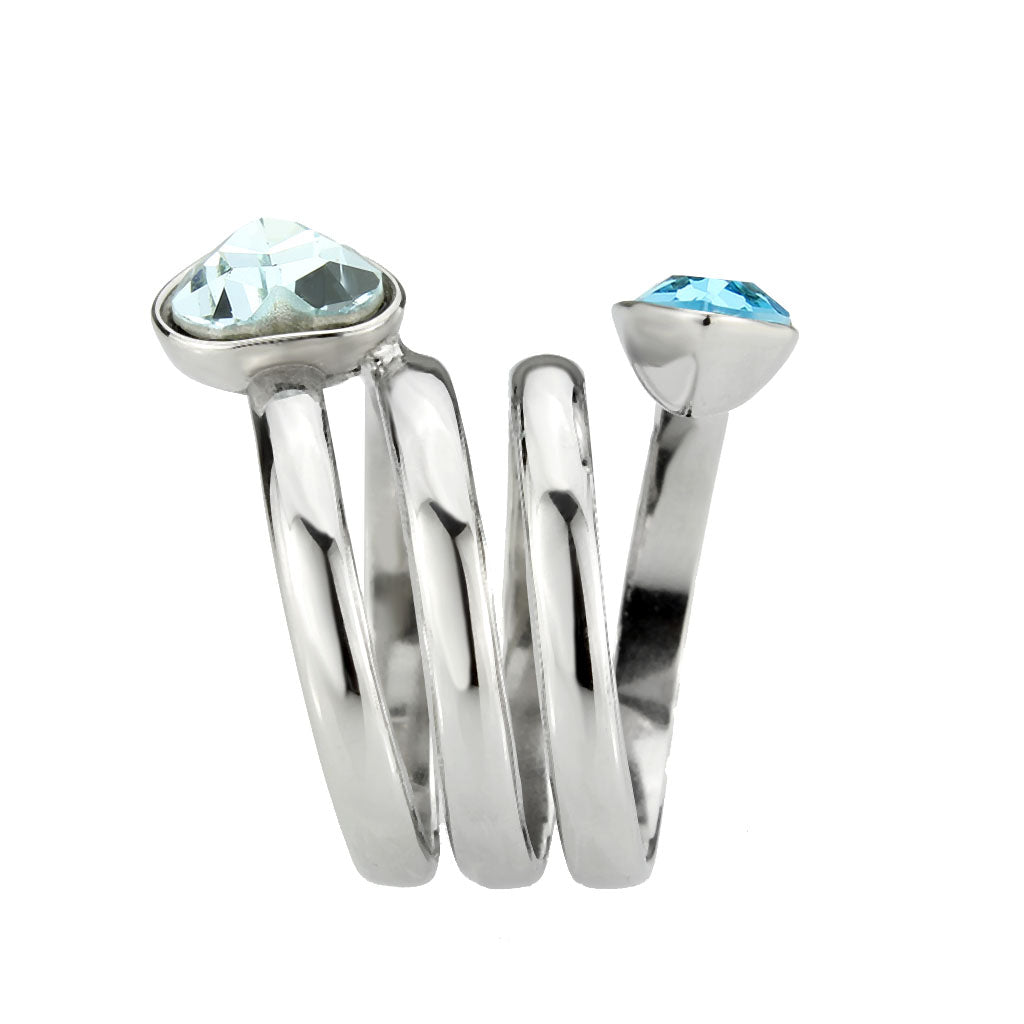 High polished (no plating) Stainless Steel Ring with Top Grade Crystal in SeaBlue