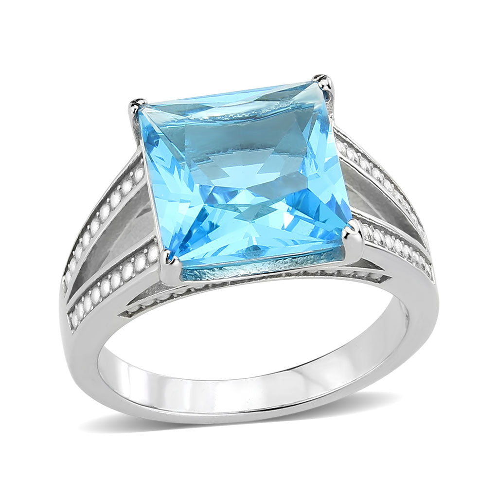High polished (no plating) Stainless Steel Ring with Synthetic in SeaBlue