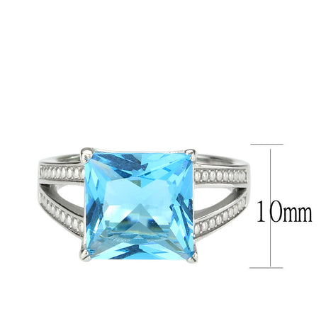 High polished (no plating) Stainless Steel Ring with Synthetic in SeaBlue