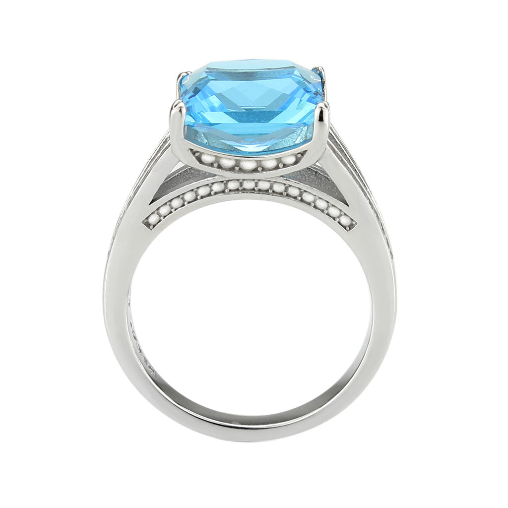High polished (no plating) Stainless Steel Ring with Synthetic in SeaBlue