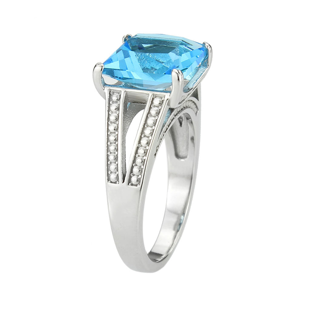 High polished (no plating) Stainless Steel Ring with Synthetic in SeaBlue