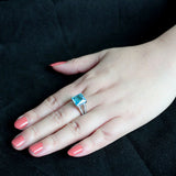 High polished (no plating) Stainless Steel Ring with Synthetic in SeaBlue
