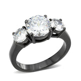 IP Black (Ion Plating) Stainless Steel Ring with AAA Grade CZ in Clear
