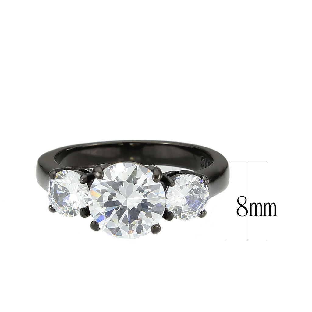 IP Black (Ion Plating) Stainless Steel Ring with AAA Grade CZ in Clear