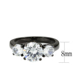 IP Black (Ion Plating) Stainless Steel Ring with AAA Grade CZ in Clear