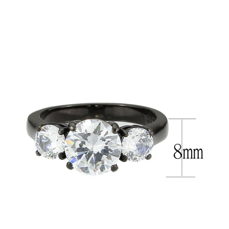 IP Black (Ion Plating) Stainless Steel Ring with AAA Grade CZ in Clear