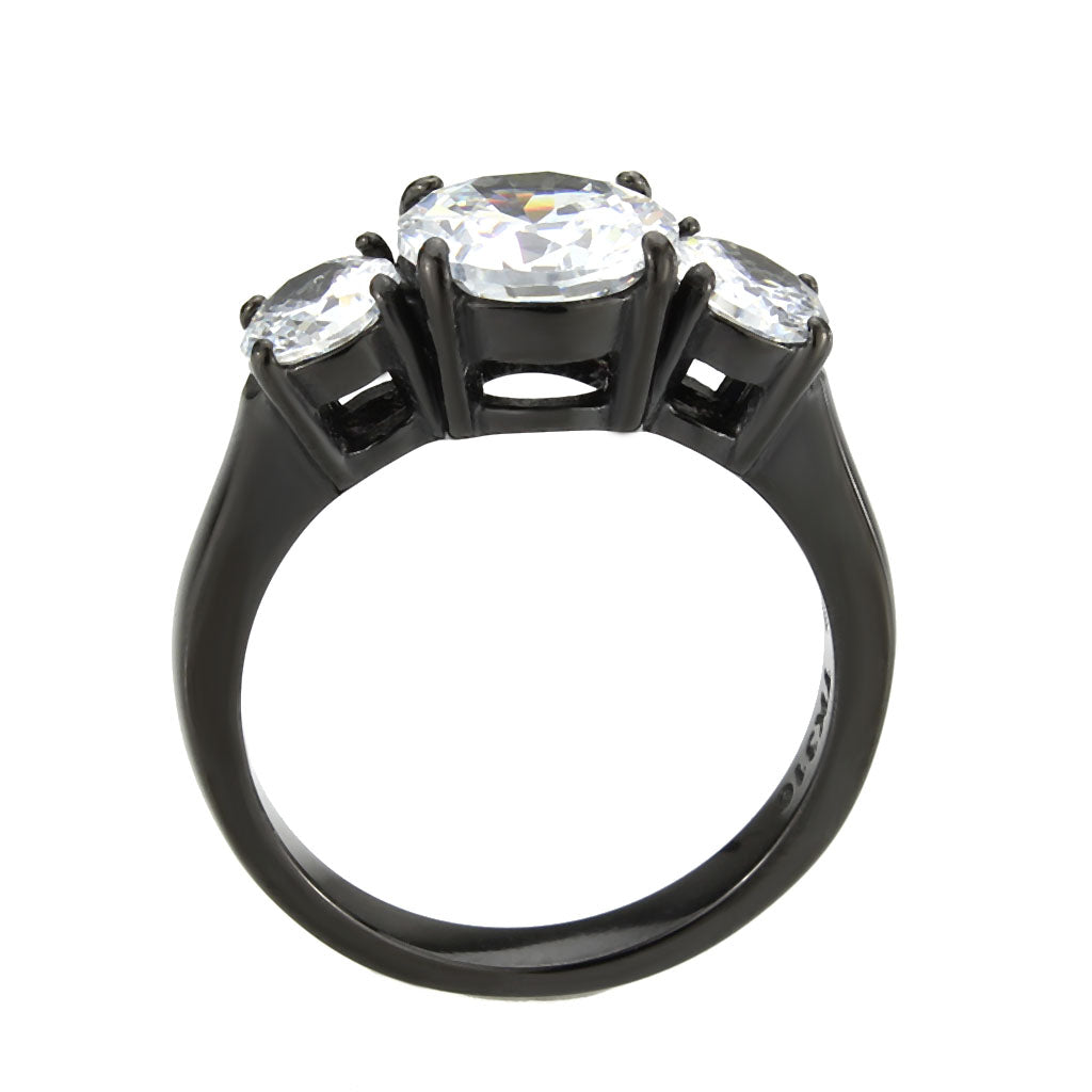 IP Black (Ion Plating) Stainless Steel Ring with AAA Grade CZ in Clear