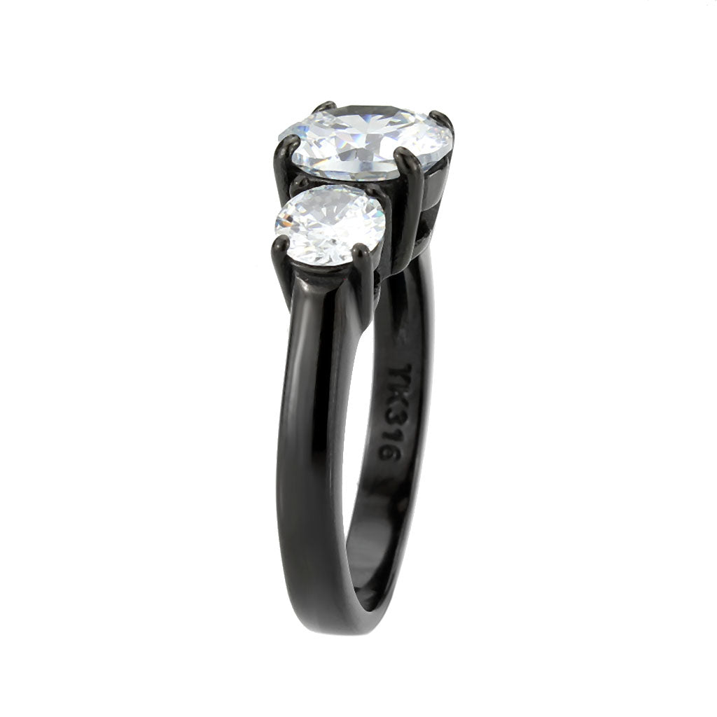 IP Black (Ion Plating) Stainless Steel Ring with AAA Grade CZ in Clear