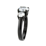 IP Black (Ion Plating) Stainless Steel Ring with AAA Grade CZ in Clear