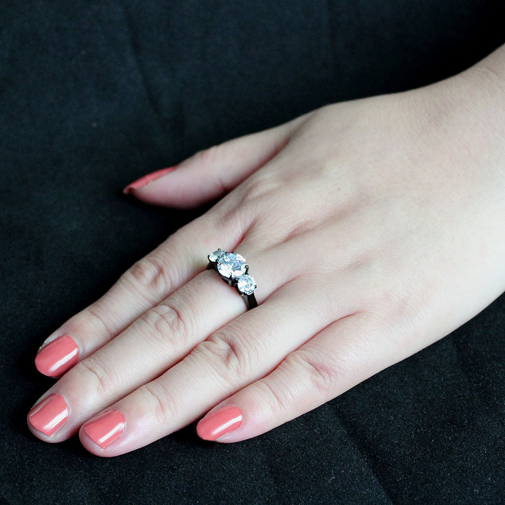 IP Black (Ion Plating) Stainless Steel Ring with AAA Grade CZ in Clear