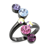 IP Black (Ion Plating) Stainless Steel Ring with Top Grade Crystal in MultiColor