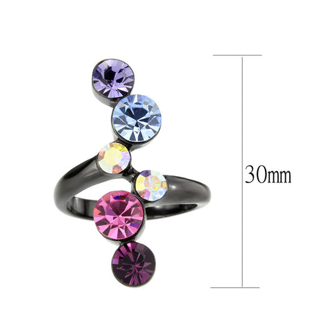 IP Black (Ion Plating) Stainless Steel Ring with Top Grade Crystal in MultiColor