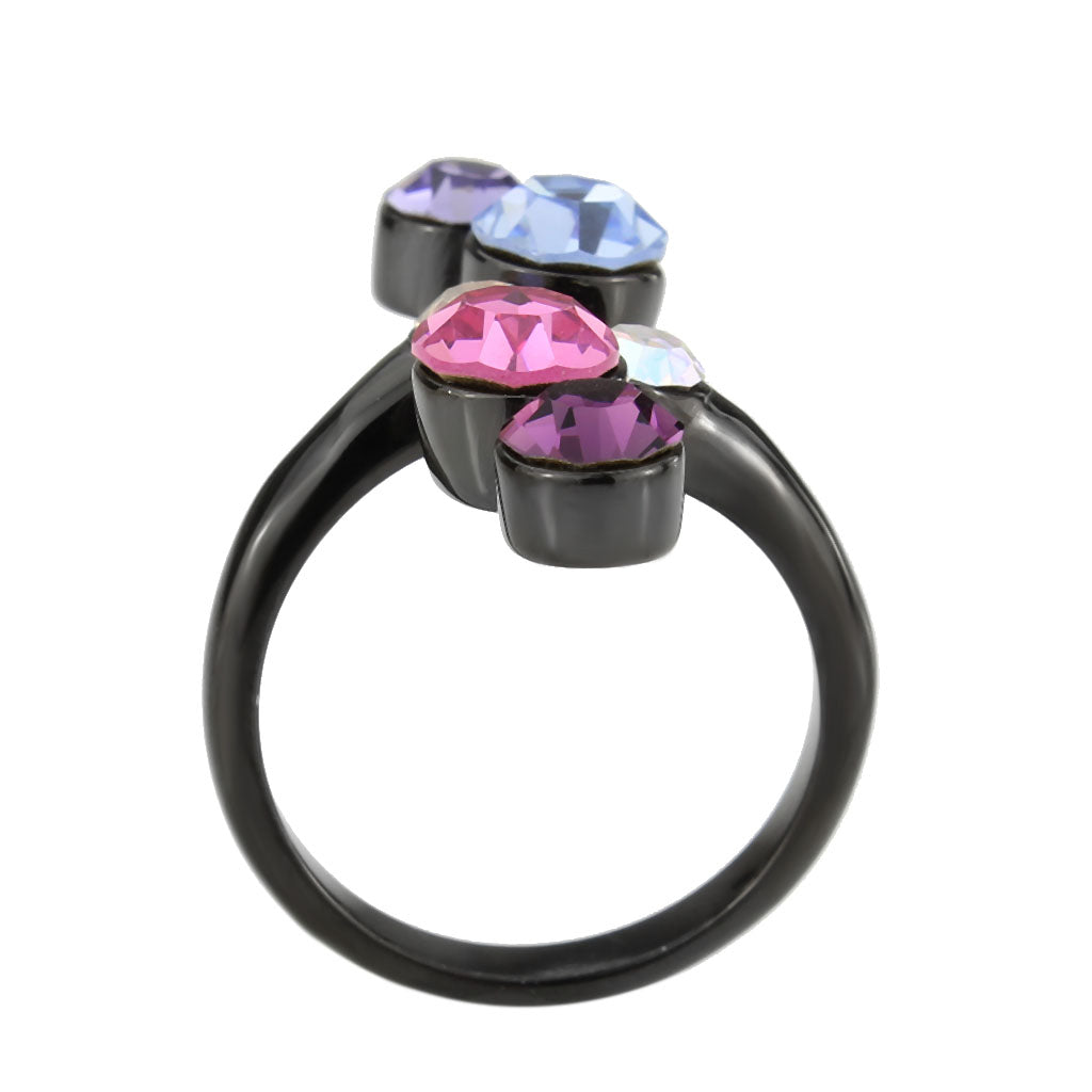 IP Black (Ion Plating) Stainless Steel Ring with Top Grade Crystal in MultiColor