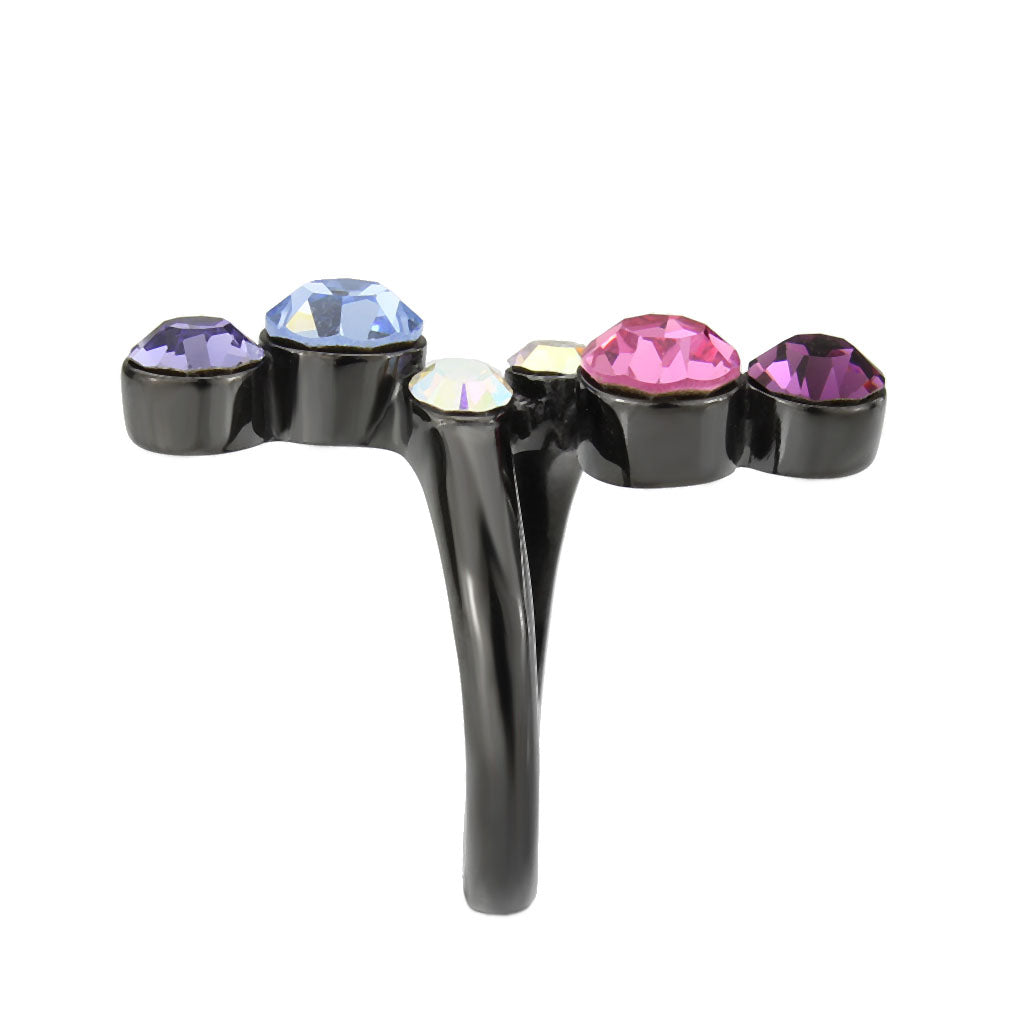 IP Black (Ion Plating) Stainless Steel Ring with Top Grade Crystal in MultiColor