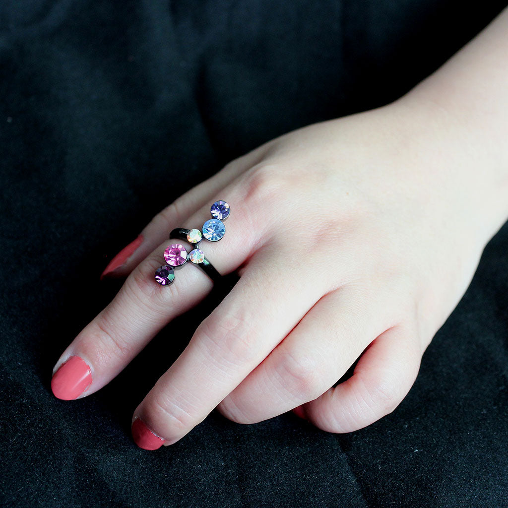 IP Black (Ion Plating) Stainless Steel Ring with Top Grade Crystal in MultiColor