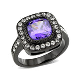 IP Black (Ion Plating) Stainless Steel Ring with AAA Grade CZ in Amethyst
