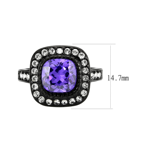 IP Black (Ion Plating) Stainless Steel Ring with AAA Grade CZ in Amethyst