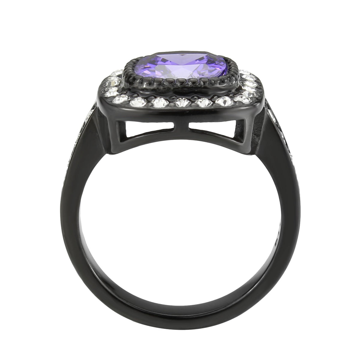 IP Black (Ion Plating) Stainless Steel Ring with AAA Grade CZ in Amethyst