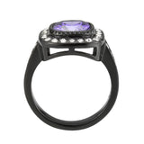 IP Black (Ion Plating) Stainless Steel Ring with AAA Grade CZ in Amethyst