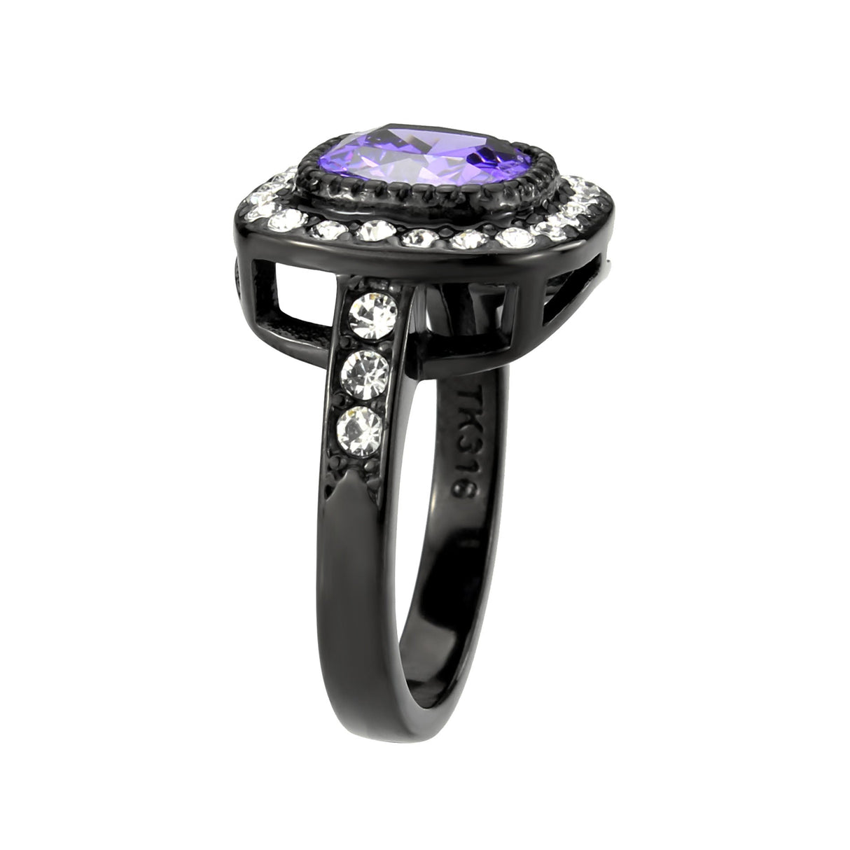 IP Black (Ion Plating) Stainless Steel Ring with AAA Grade CZ in Amethyst