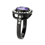 IP Black (Ion Plating) Stainless Steel Ring with AAA Grade CZ in Amethyst