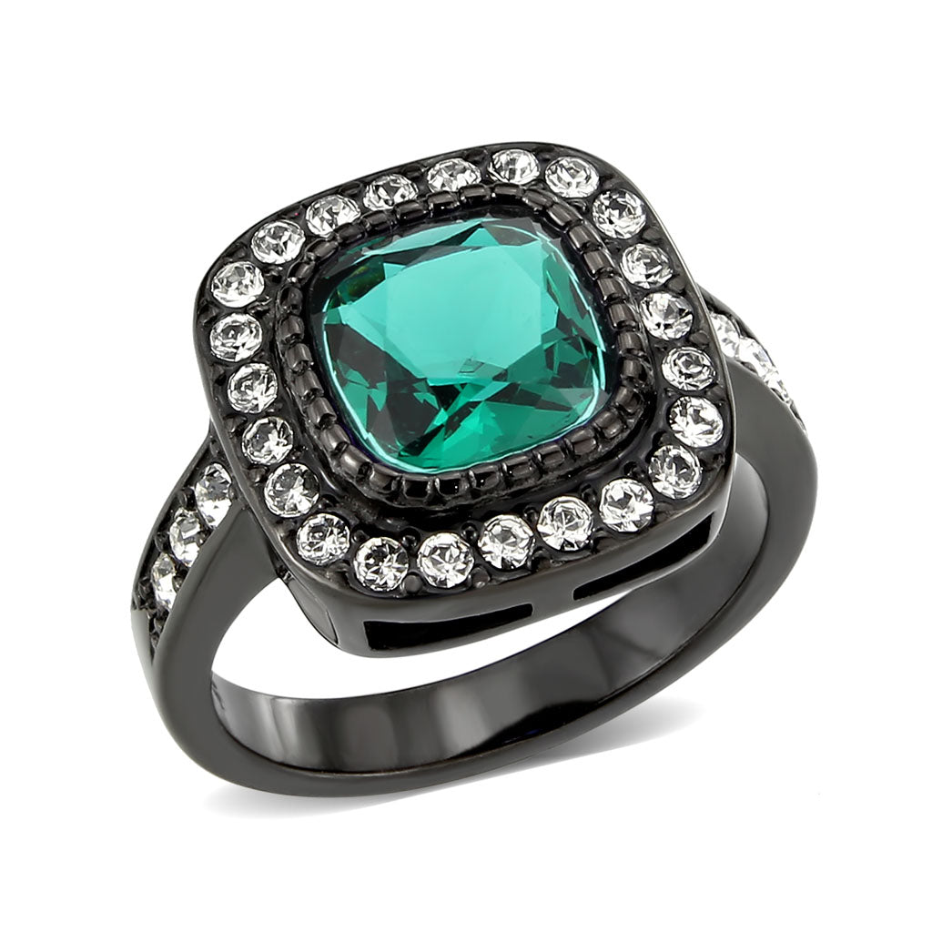 IP Black (Ion Plating) Stainless Steel Ring with Synthetic in Blue Zircon