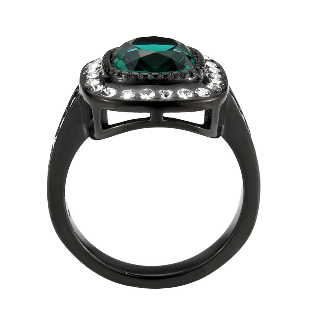 IP Black (Ion Plating) Stainless Steel Ring with Synthetic in Blue Zircon
