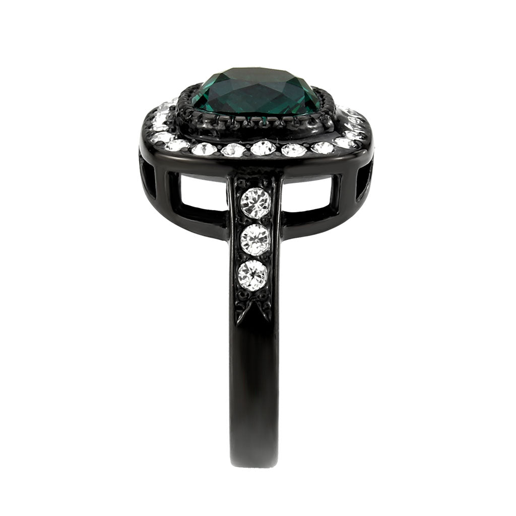 IP Black (Ion Plating) Stainless Steel Ring with Synthetic in Blue Zircon